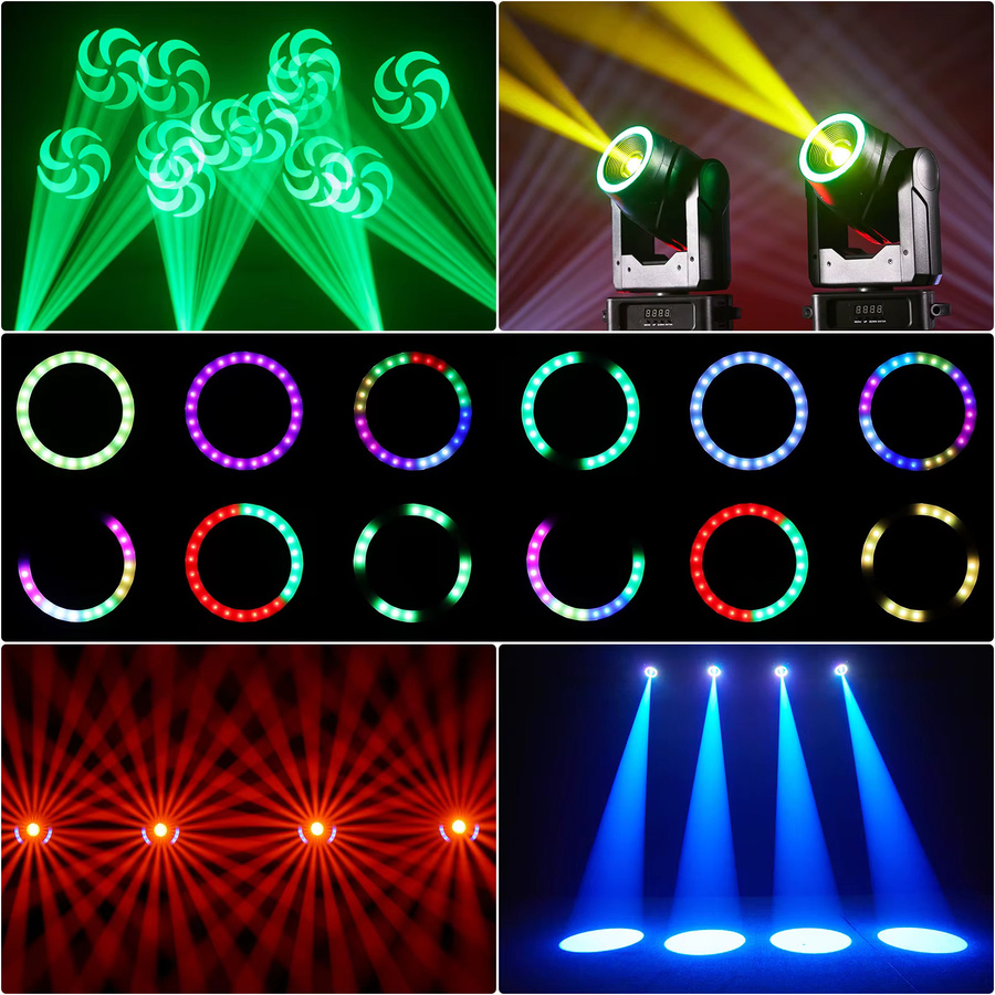 U'King Moving Head Licht 120W DMX RGBW LED Strahler mit Halo-Streifen, 7 Gobos, 7 Farben und 3 Prismen in Schwarz, B/T/H: 35,0 x 24,0 cm - Bild 2