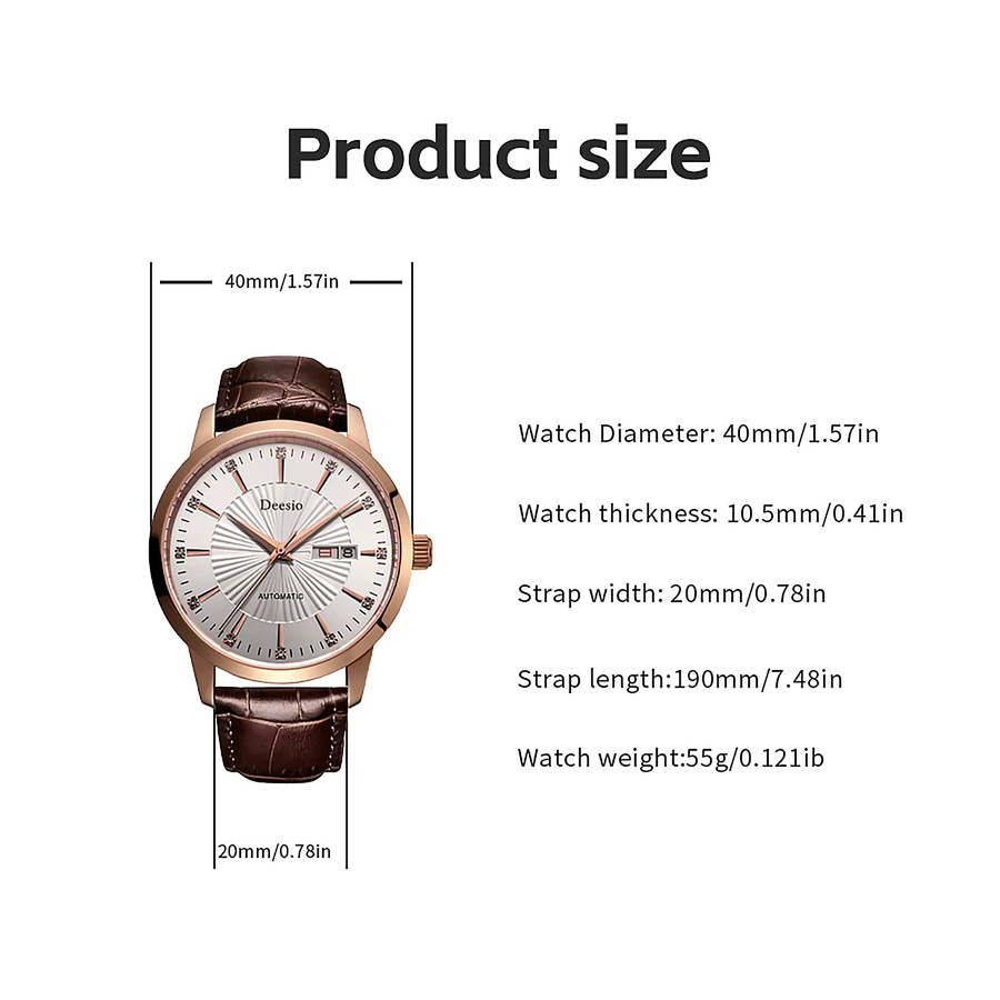 Deesio Armbanduhr Automatik, Edelstahl, Leder, Datum, Herren - Bild 4