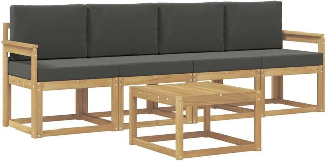 vidaXL Outdoor-Sofagarnitur 5-tlg. aus Akazienholz mit Kissen in Weiß und Anthrazit - Bild 1