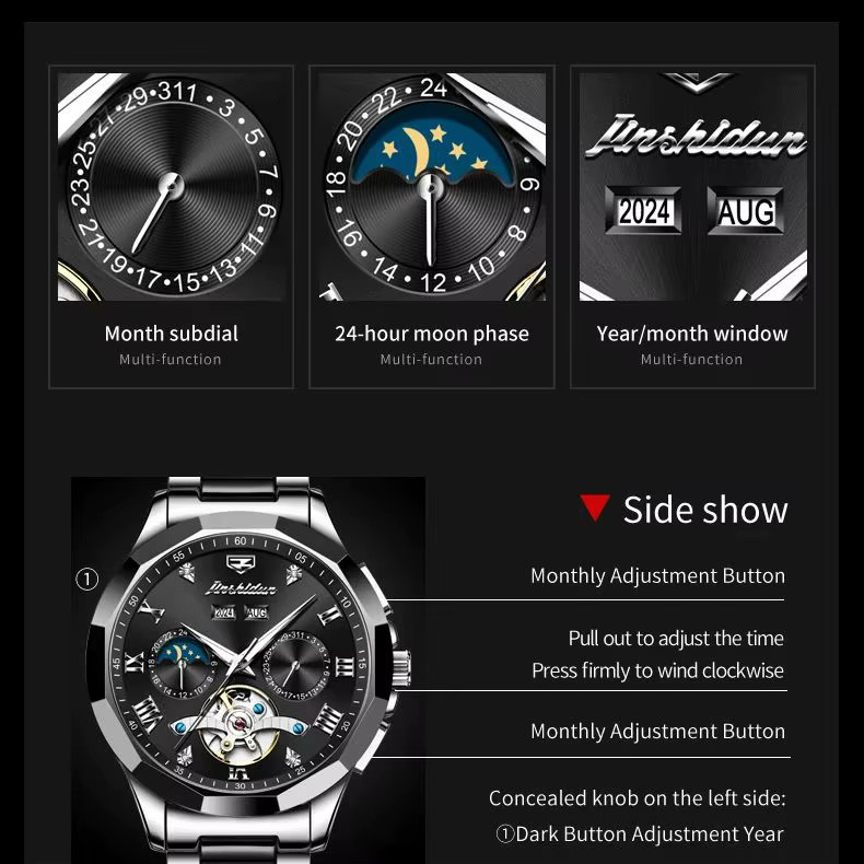 JSDUN Skelett-Chronograph, Automatik, Edelstahl, Keramikarmband, Herren - Bild 6