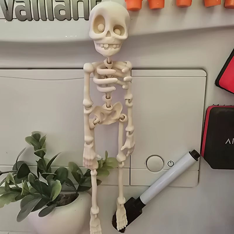 Bunter Skelett-Kühlschrankmagnet aus Kunststoff als bewegliches 3D-gedrucktes Skelett-Spielzeug für Halloween und zur Dekoration in Weiß und Mehrfarbig - Bild 3