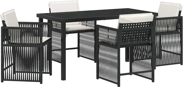 vidaXL Garten Essgruppe 5-teilig aus Poly-Rattan und Glas in Schwarz-Creme - Bild 1