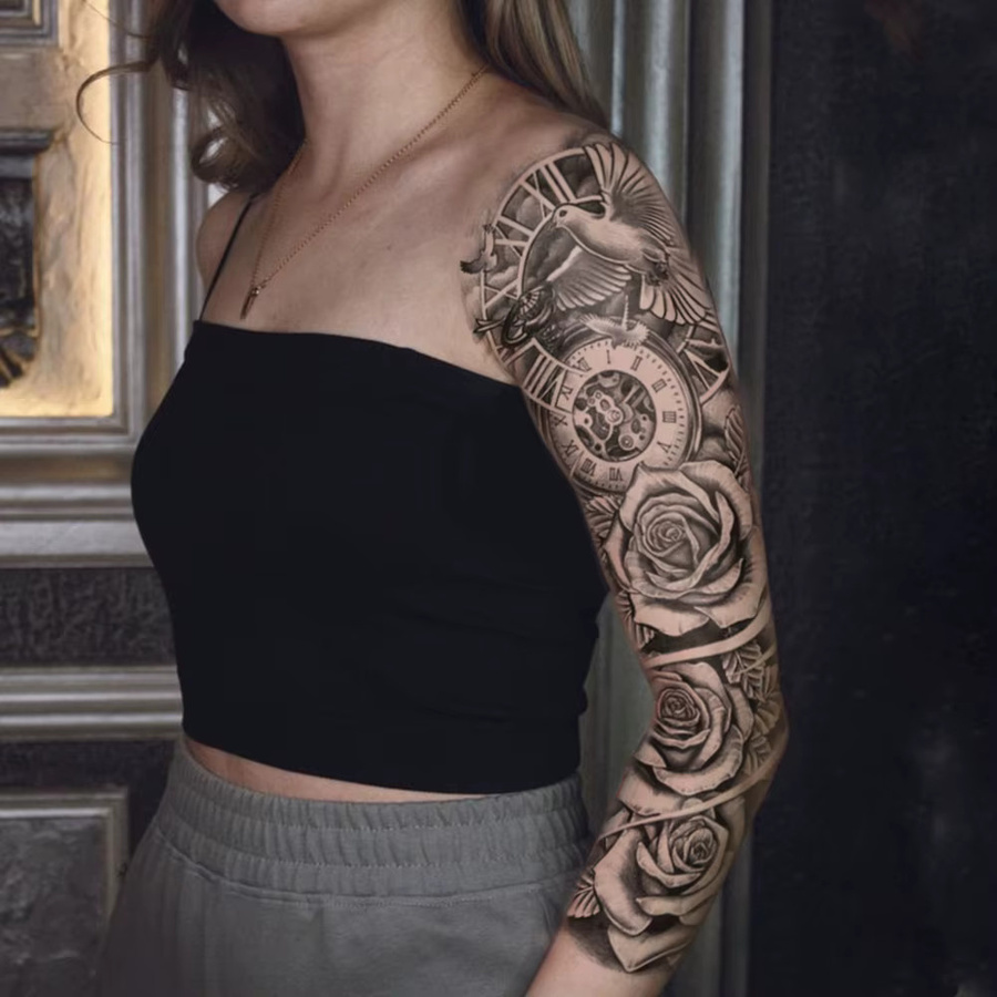 YOEMTAT Temporäre Tattoo Aufkleber, Unisex, Rose Blume Taube Vogel - Bild 4