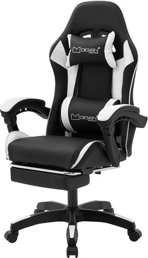 ML-Design Gaming Stuhl in Schwarz-Weiß mit Fußstütze, Armlehnen und Kopfstütze aus Kunstleder - Bild 1