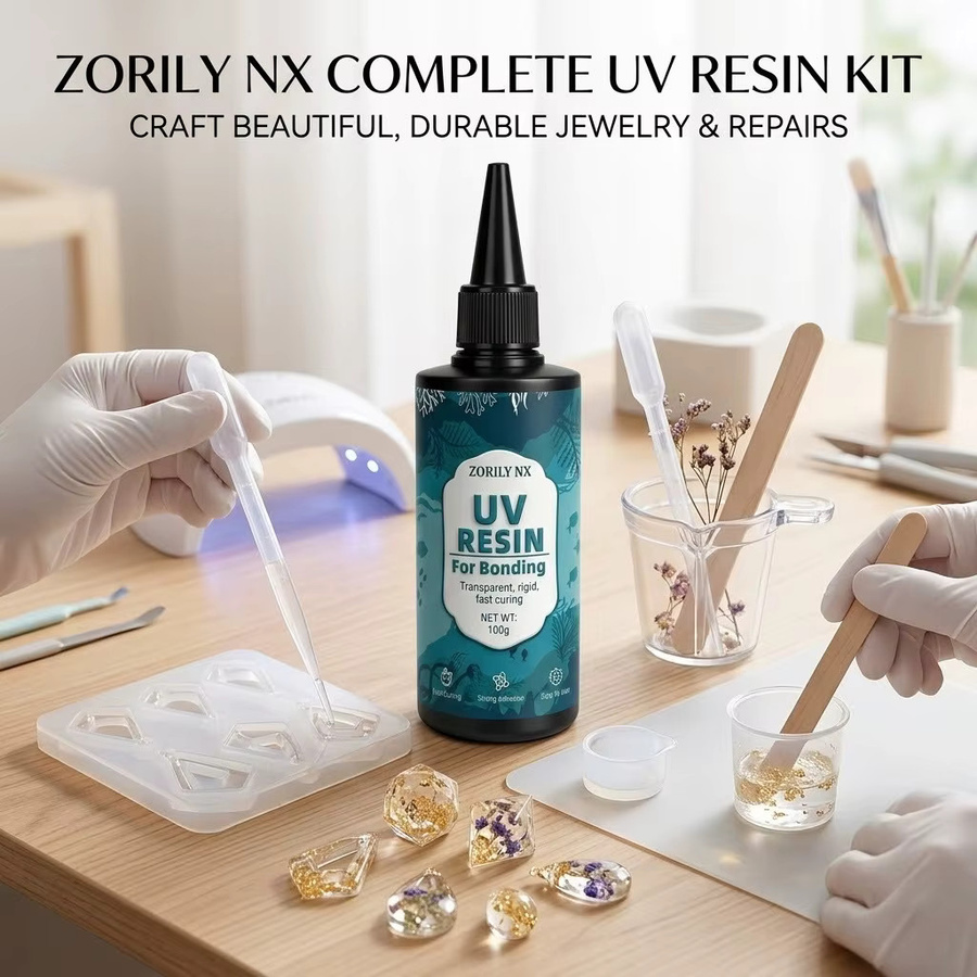 ZORILYNX UV-Harz-Set transparent, schnell härtender Ultraviolett-Kleber für DIY Schmuckherstellung und Kunsthandwerk, 100 g - Bild 2