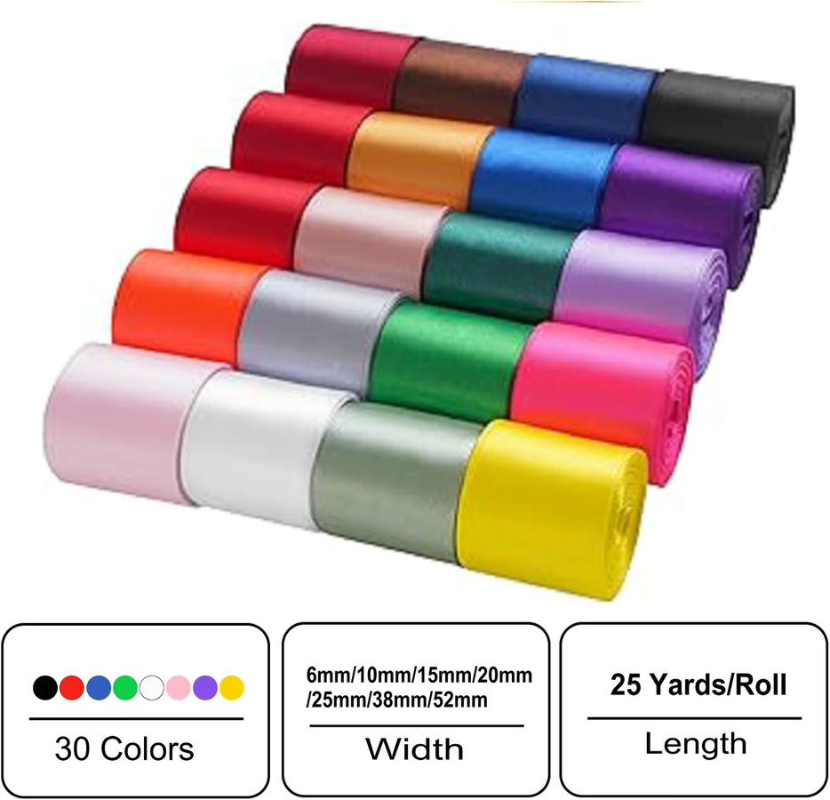 SUNEEYDAY Satinbandrolle für Geschenkverpackungen und DIY-Bastelarbeiten, 25 Yards, Mehrfarbig - Bild 2