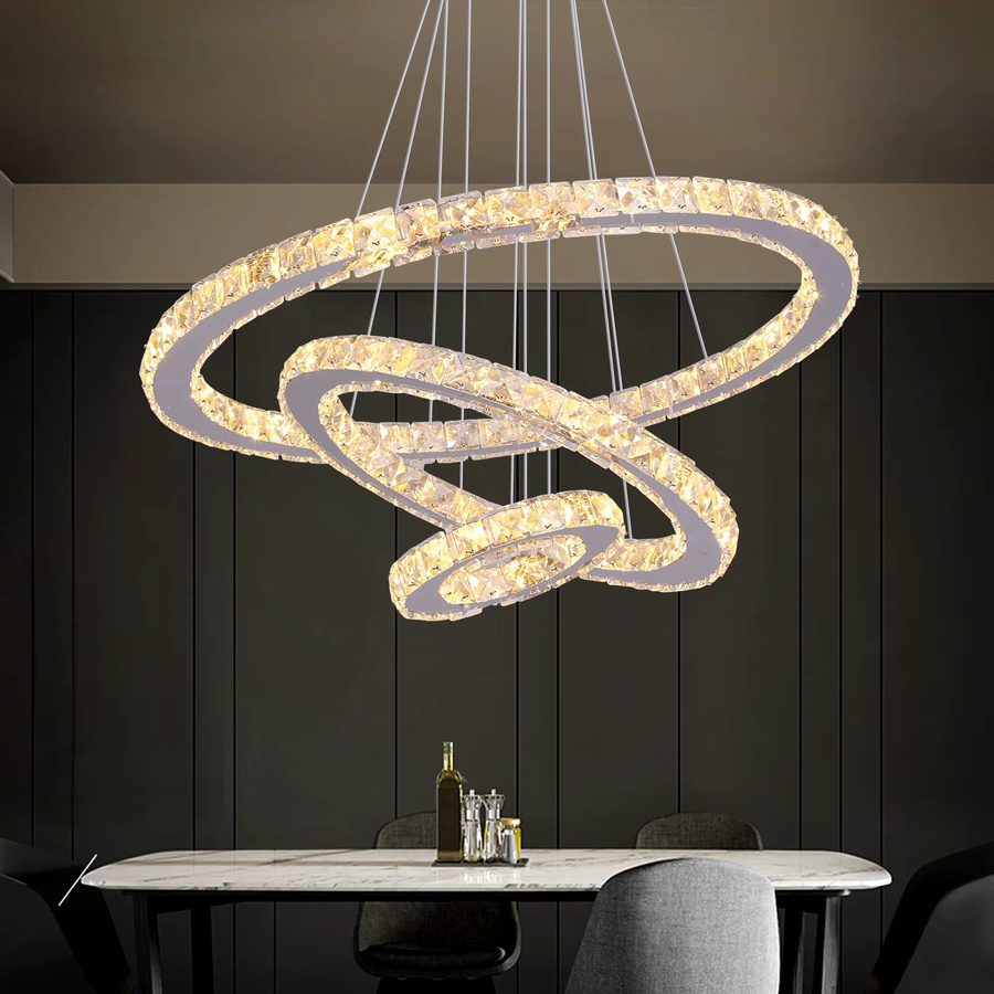 VETRULUS Moderner LED Kronleuchter mit K9 Kristall und Ring-Design in Chrom, ideal für dein Wohnzimmer oder Esszimmer - Bild 3