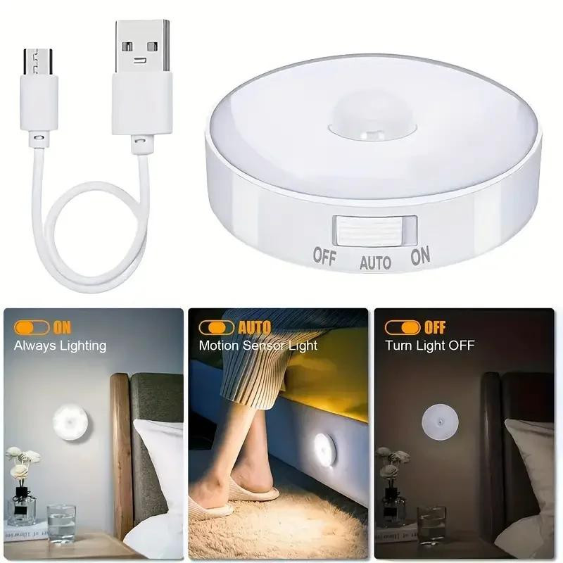 YJMP Super Lighting Induktives LED Nachtlicht mit Bewegungssensor, weißes kreisförmiges Ringlicht mit magnetischer Saugung und USB-Aufladung für Treppen, Flure und Kleiderschränke - Bild 2