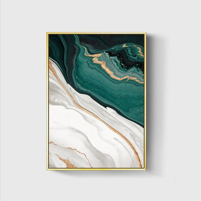 TPFLiving Leinwandbild Nordic Art Abstrakte Linien und Formen in Grün, Gold, Weiß und Schwarz, Kunstdruck ohne Rahmen, Breite: 60 cm, Höhe: 80 cm - Bild 1