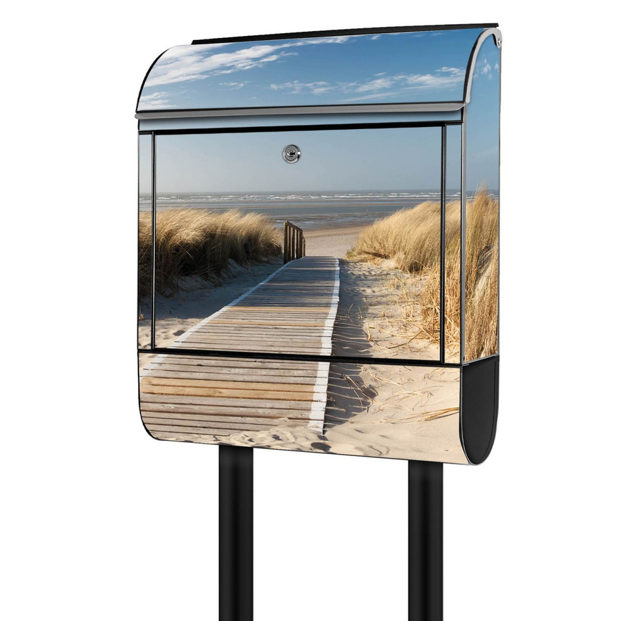 banjado Postkasten mit Standfuß und Motiv Dünen, Farbe: Schwarz/Mehrfarbig, B/T/H: 38 x 16 x 161,5 cm - Bild 1