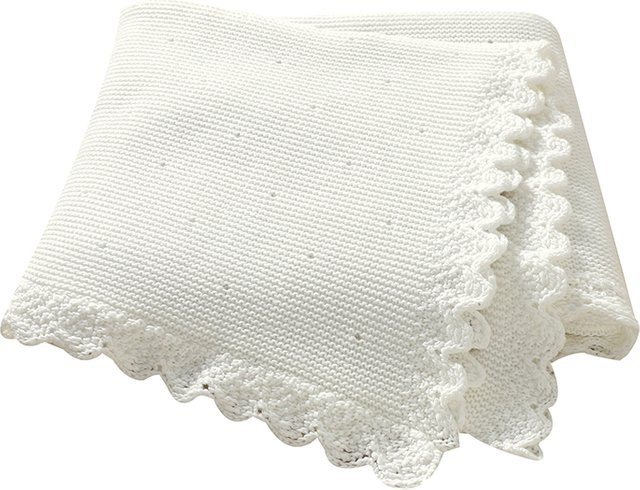 Mimixiong Gestrickte Baby Decke aus Baumwolle in Weiß, B/B/L: 100 x 80 cm - Bild 1