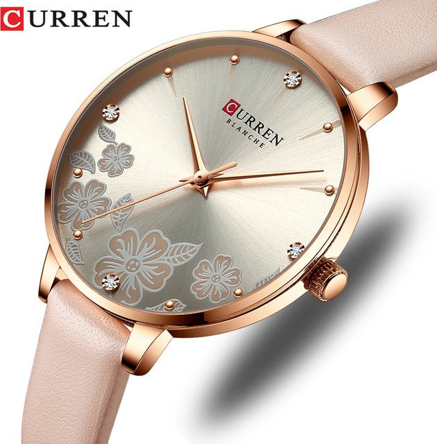 CURREN Armbanduhr, Quarz, Lederarmband, Roségold, Zirkonia, Damen - Bild 1