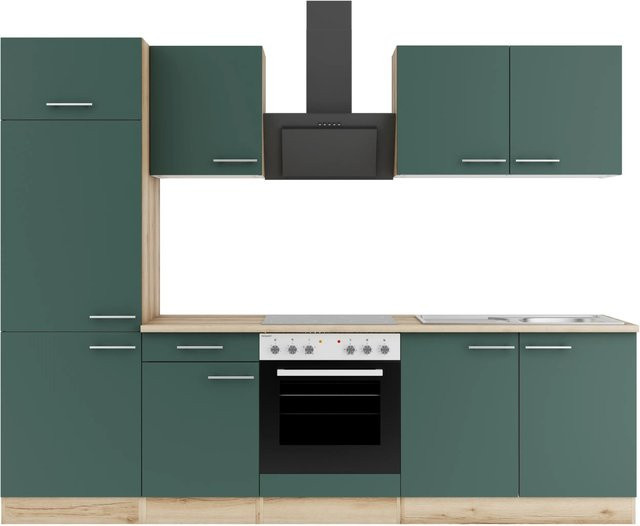 OPTIFIT Savona405 Küchenzeile in Steingrün mit modernem Design und matten Fronten, Breite: 270 cm - Bild 1
