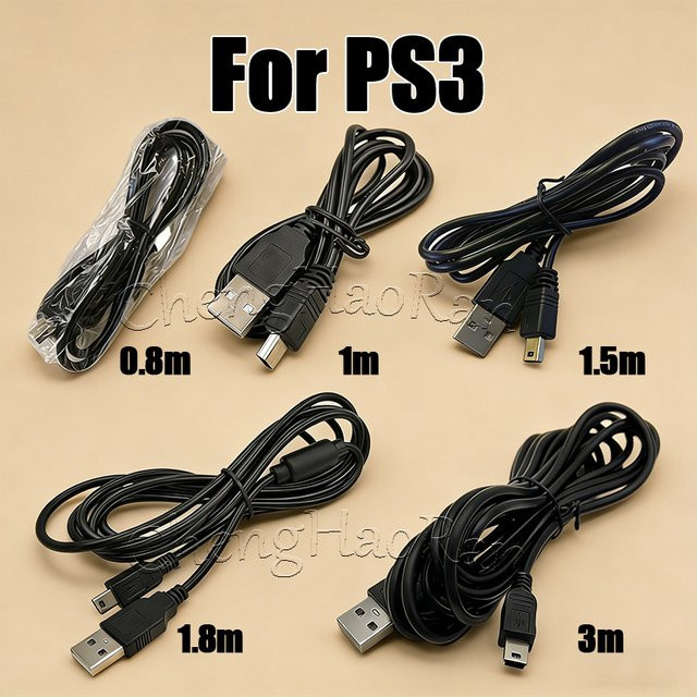 ChengHaoRan USB-Ladekabel für Playstation 3 Controller Zubehör, Schwarz - Bild 1