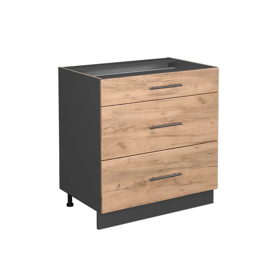 Vicco Küchenunterschrank Fame-Line Goldkraft in Anthrazit und Eiche mit 3 Schubladen, Breite: 80 cm - Bild 3