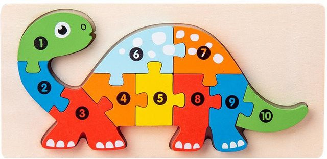 3D Stereoskopisches Montessori Holzpuzzle, Cartoon Dinosaurier Tierform, ab 3 Jahre - Bild 1