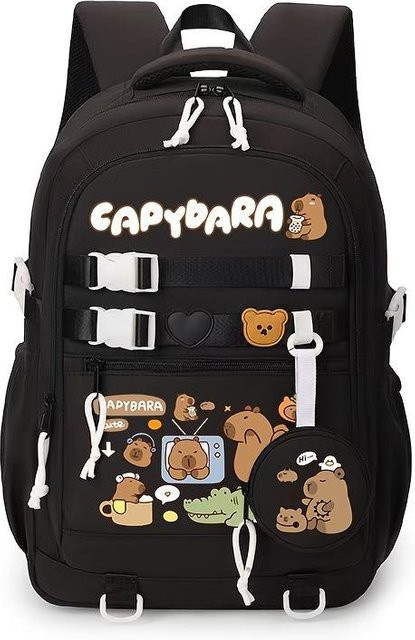 3-teiliges Schulrucksack-Set in Schwarz aus Oxford-Stoff mit großem Fassungsvermögen inklusive Federmäppchen und Schultergurt - Bild 1
