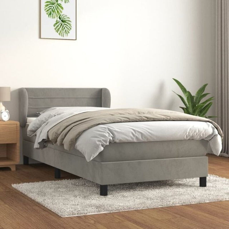 Vidaxl Boxspringbett mit Matratze in Grau aus Samt, B/T/H: 90 x 190 x 93 cm - Bild 1
