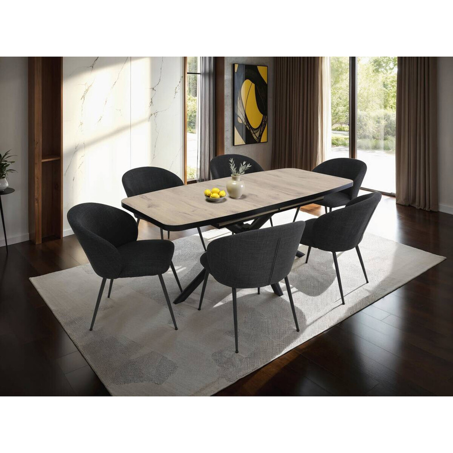 Esstisch Hela Tokio in Schwarz mit Viking Oak Nachbildung, ausziehbar, bootsförmig, B/T/H: 180 x 90 x 76 cm - Bild 2
