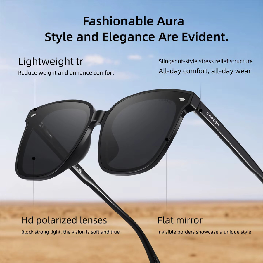 CAPONI CP35709 Sonnenbrille, quadratisch, Vollrand, Schwarz, Männer - Bild 5