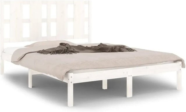 vidaXL Massivholzbett aus Kiefer in Weiß, Modernes Bettgestell aus Massivholz, B/T/H: 140 x 190 x 145,5 cm - Bild 1