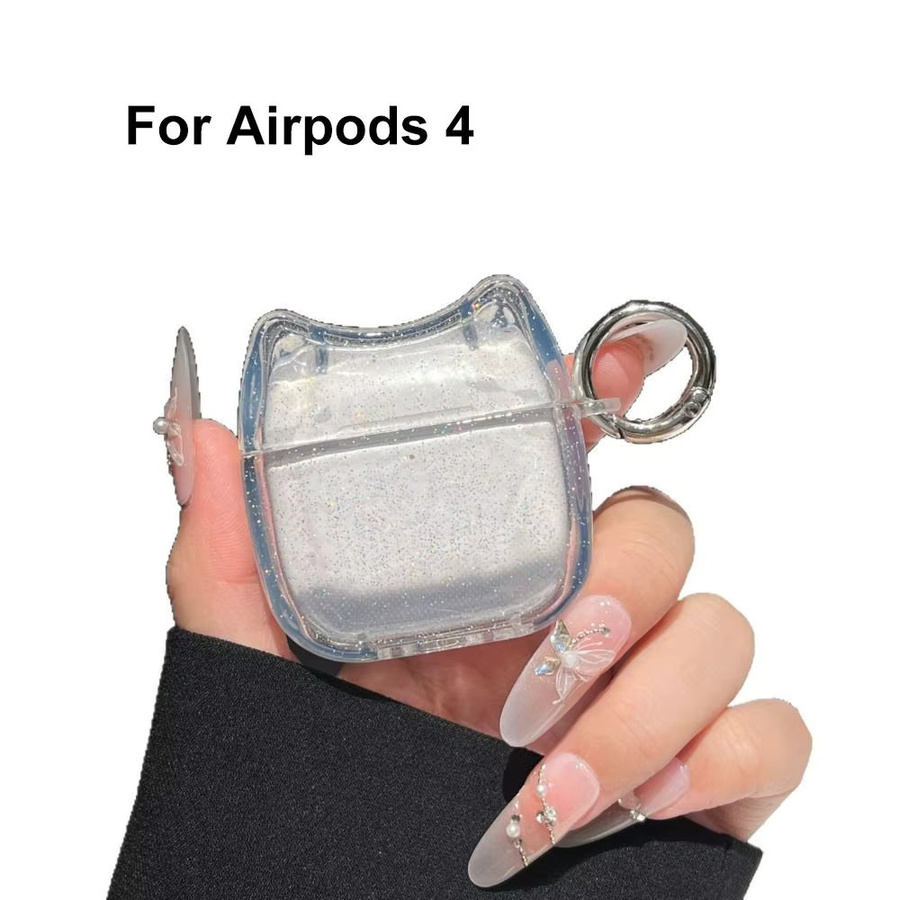 Transparente Bling Glitter Kopfhörerhülle mit süßer Katze und Schlüsselring für Apple AirPods 4, kratzfest und sturzsicher - Bild 2
