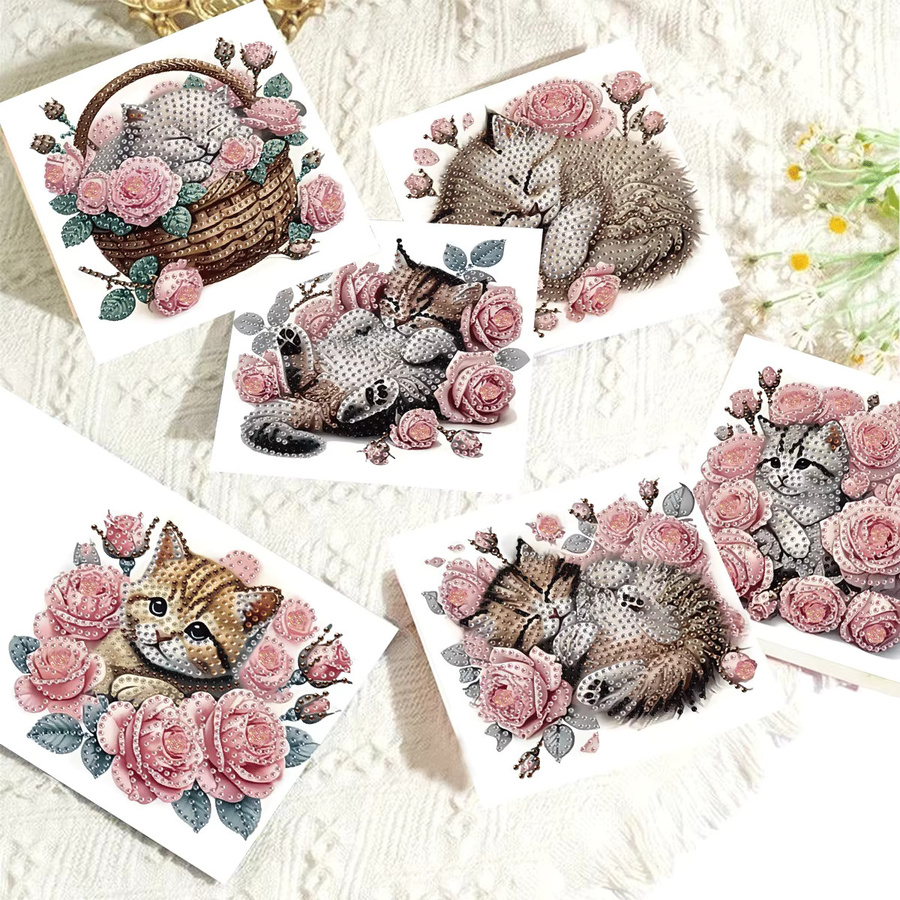 6-teiliges DIY-Mosaik-Grußkarten-Set mit unregelmäßigem Diamant-Kätzchen-Muster in Multicolour aus Papier - Bild 3