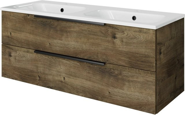 Pelipal Badmöbel-Set Quantum 07 Eiche Ribbeck mit Mineralmarmor-Waschtisch und Waschtischunterschrank, Breite: 121 cm - Bild 1