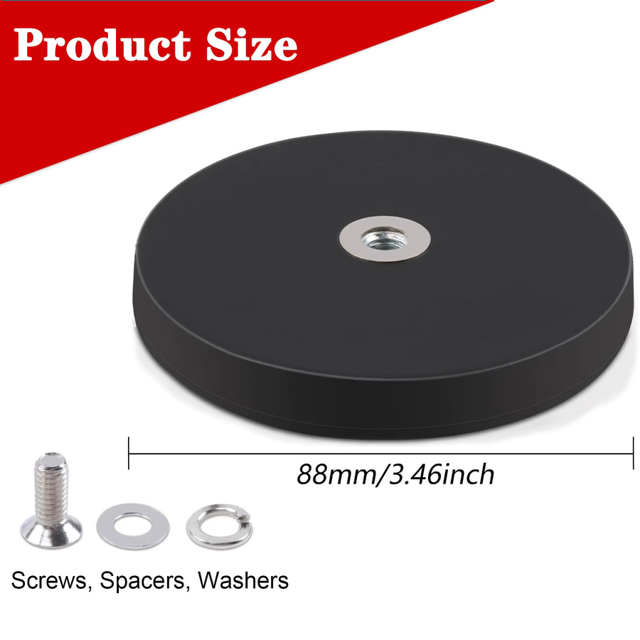 BASI Gummibeschichteter Basismagnet mit flachem Gewindebolzen in Schwarz, Durchmesser 88 mm - Bild 3