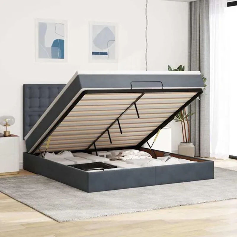 Vidaxl Ottoman Polsterbett mit Matratze und LED in Dunkelgrau Samt B/T: 160 x 200 cm - Bild 1
