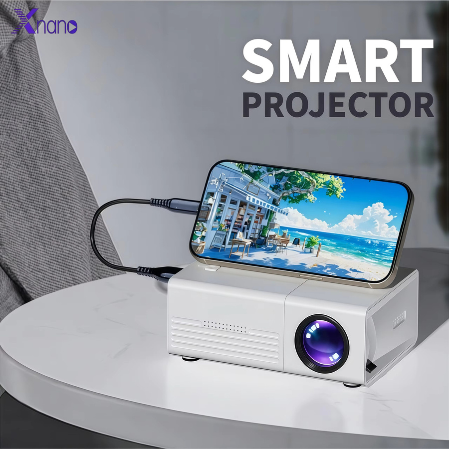 Xnano Q1 Mini-Projektor Tragbarer LED-Videoprojektor mit Full HD Unterstützung und Smartphone-Bildschirmspiegelung in Weiß - Bild 2