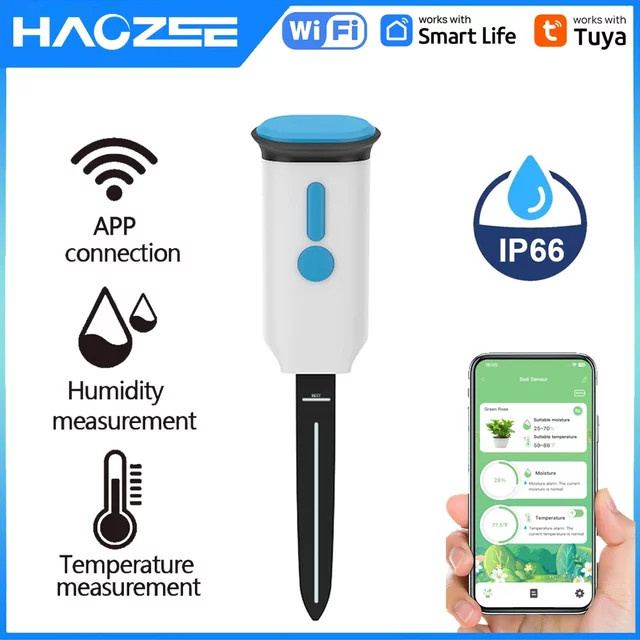Haozee Tuya Smart WiFi Bodenfeuchtigkeitssensor IP66 Wasserdicht in Weiß mit Echtzeit-Temperatur- und Feuchtigkeitsmonitor für deine Gartenautomatisierung - Bild 1