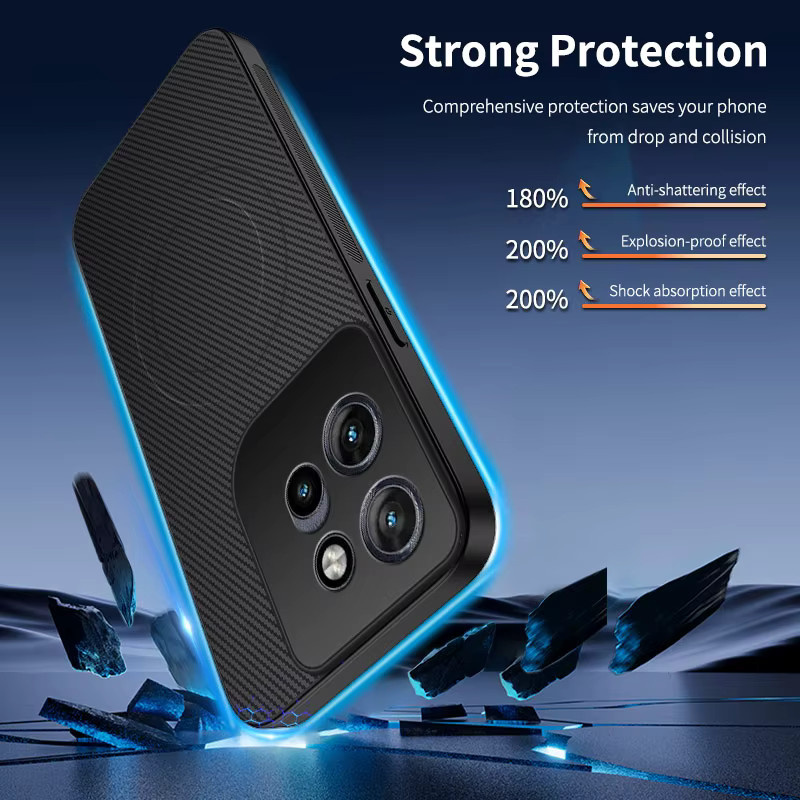 Stoßfeste Kohlefaser Handyhülle mit Magnetverschluss und Wireless-Ladefunktion für Motorola Moto G67 G77 G57 Power G86 Power, Schwarz - Bild 2