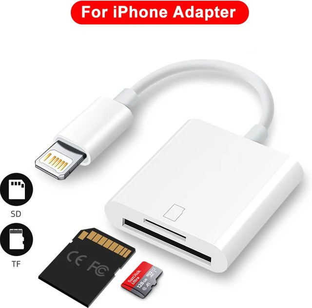 Apple OTG 2in1 Kartenleser für SD und TF Karten mit USB-C Anschluss in Weiß - Bild 1