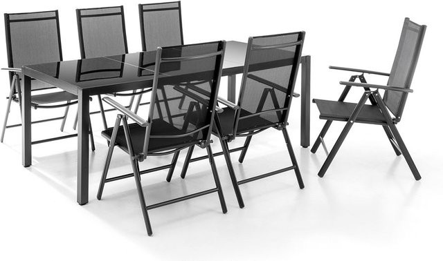 CHILLROI 7-teilige Aluminium-Sitzgruppe mit ESG-Sicherheitsglas in Anthrazit, klappbar für Garten und Terrasse - Bild 1