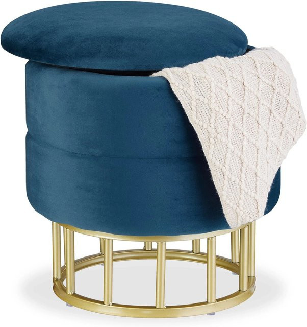 Relaxdays Samthocker Blau mit Stauraum B/T/H: 40 x 40 x 40 cm - Bild 1