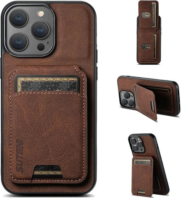 Stoßfeste Lederhülle mit Ständer und Kartenhalter als Brieftasche für dein iPhone 14 in Schwarz - Bild 1