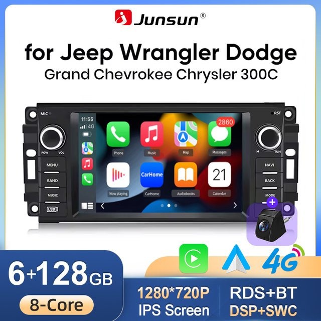 Junsun 7-Zoll Wireless CarPlay und Android Auto Autoradio mit GPS-Navigation, WiFi, Bluetooth und IPS-Touchscreen in Schwarz für Jeep Wrangler, Grand Cherokee, Patriot, Compass, Chrysler 300C und Dodge Caliber - Bild 1