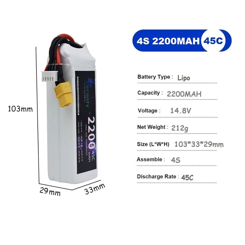 PYLRC 4S LiPo Batterie 14,8 V mit Deans oder XT60 Anschluss für RC FPV Drone Quadcopter und Racing Autos in Weiß - Bild 2