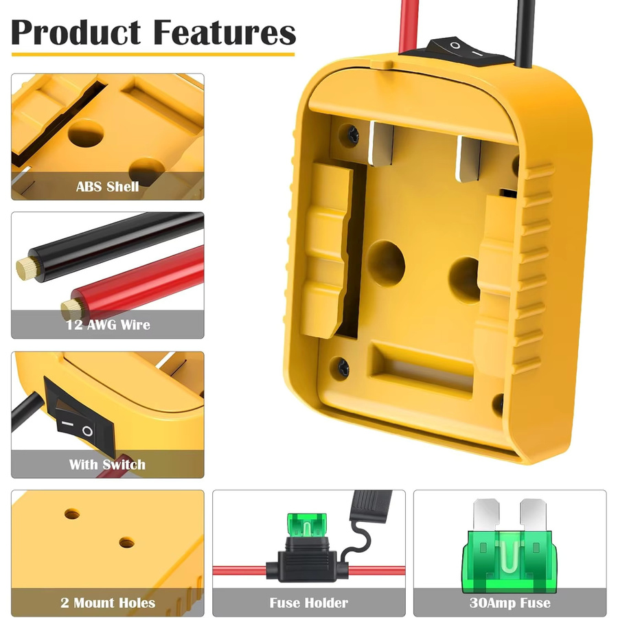 DeWalt Power Wheels Adapter mit Ein/Aus-Schalter und 30A Sicherung für DIY RC-Autospielzeug - Bild 2