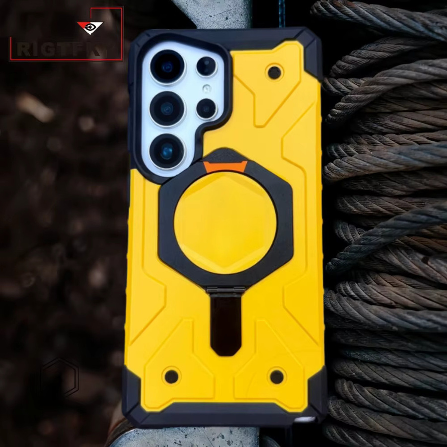 Stoßfeste Shock Armor Handyhülle für Samsung Galaxy S26 Plus S25 S24 S23 Ultra mit magnetischem Metallständer in Orange - Bild 3