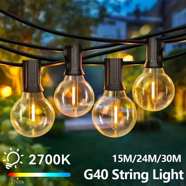 Arbrac Outdoor Garten Lichterkette mit G40 LED Bruchsicheren Glühbirnen, Warmweiß, IP44 Wasserdicht, Transparent - Bild 1