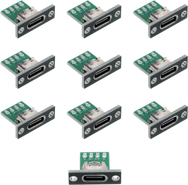 AOKIN 10 Stück USB-C Einbausteckverbinder DIY Typ-C Buchse mit 24-poliger Leiterplatte USB 2.0 Pinout - Bild 1