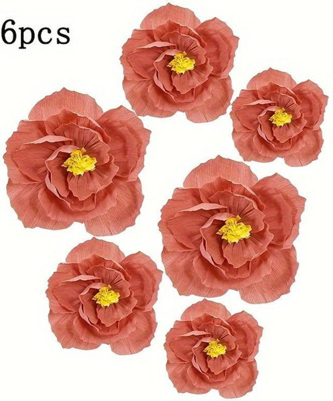 6er Set SZ-JZQ künstliche 3D Papierblumen in Orange zur Wanddekoration für Hochzeit und Geburtstag - Bild 1