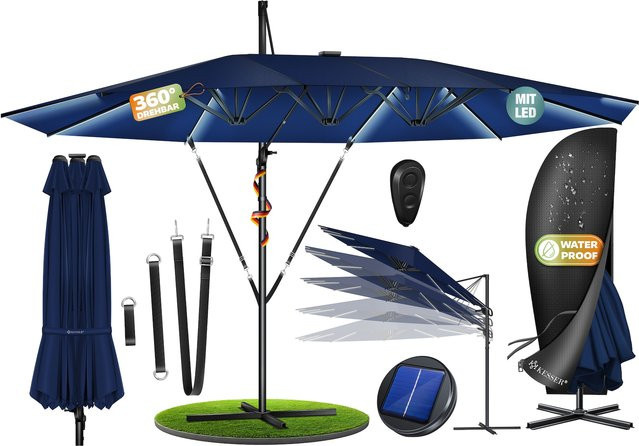 KESSER Doppelsonnenschirm Ampelschirm aus Aluminium mit Kurbel und Ständer, wasserabweisend, neigbar und 360 Grad drehbar, B/H: 460 x 270 cm - Bild 1