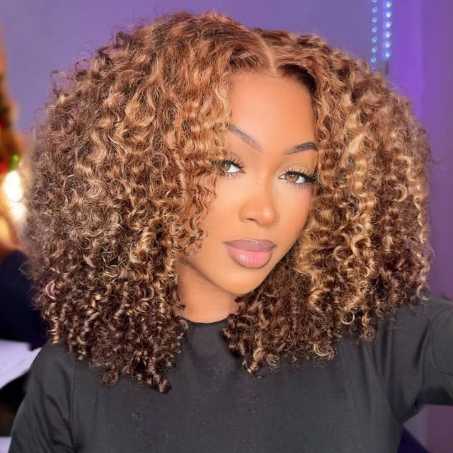 Happy Monday Lockige Bob-Perücke, Echthaar, Tiefe Welle, Lace Front - Bild 1