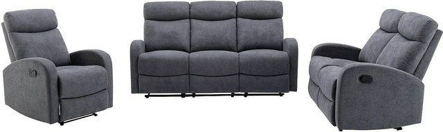 Vente-unique Couchgarnitur Evelyn in Grau bestehend aus 3-Sitzer-Sofa, 2-Sitzer-Sofa und Sessel mit Armlehnen B/T/H: 180 x 128 x 75 cm - Bild 1