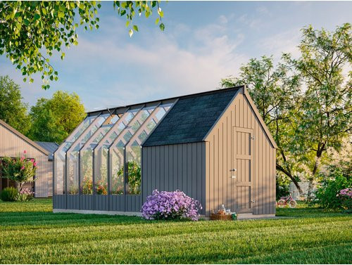 Palmako Gartenhaus Emilia aus Fichtenholz mit Satteldach in Grau - Bild 1