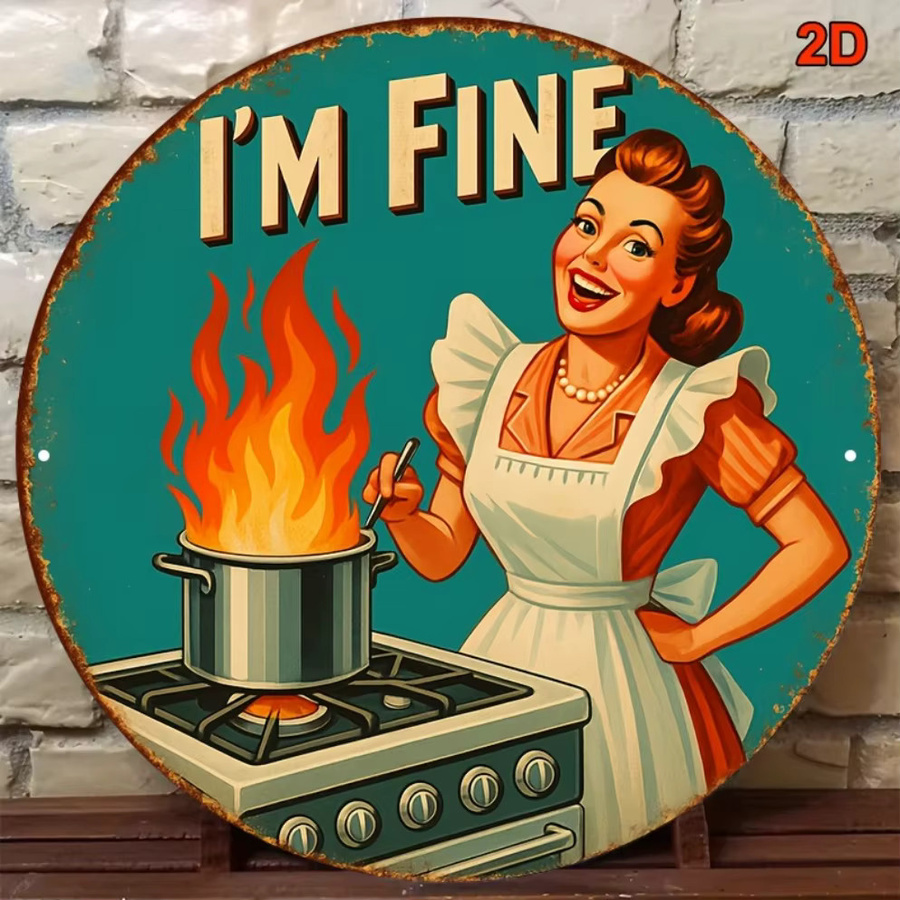 Potdemiel Vintage Wanddekoration I'M FINE Kitchen Retro-Schild aus Metall, Mehrfarbig, Durchmesser: 20 cm - Bild 2