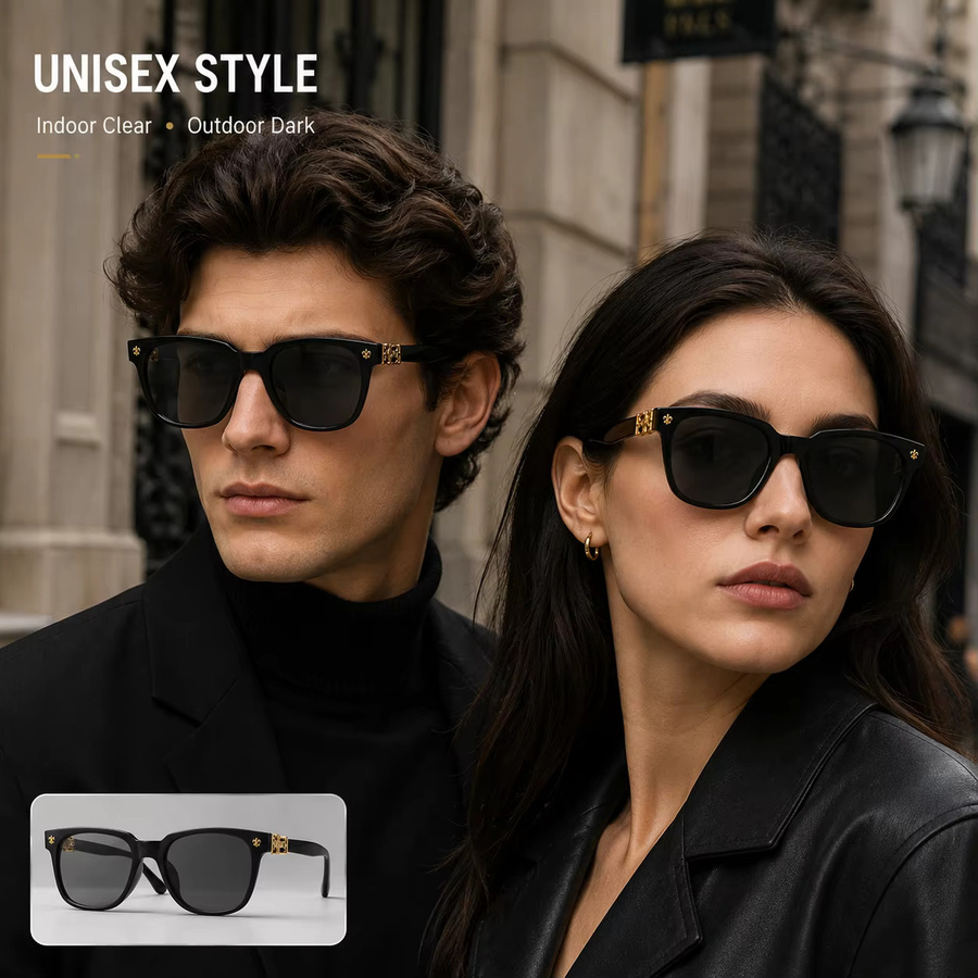 AWGSEE photochrome Sonnenbrille, quadratisch, Vollrand, Unisex, transparent, black - Bild 3